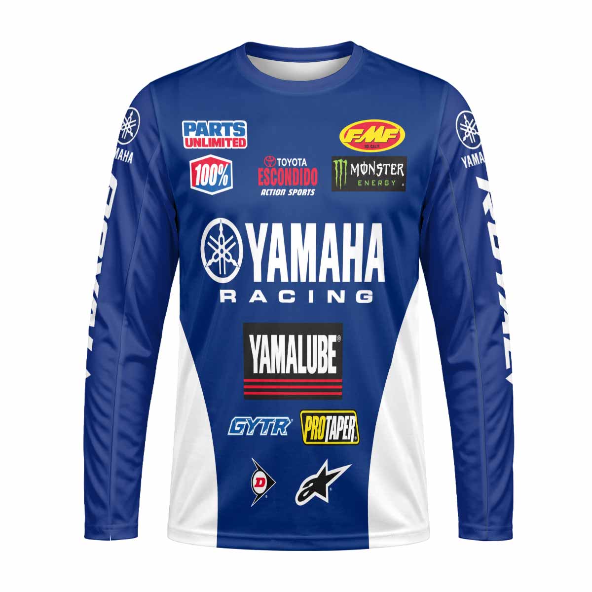 Blue and White Factory Racing Graphic Custom Name Long Sleeve Motocross Jersey
