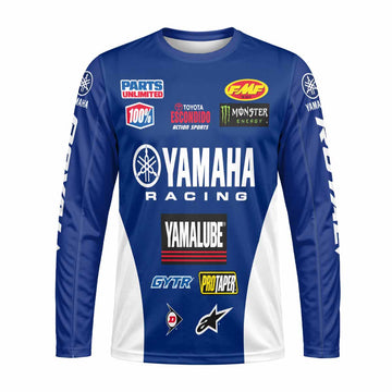 Blue and White Factory Racing Graphic Custom Name Long Sleeve Motocross Jersey