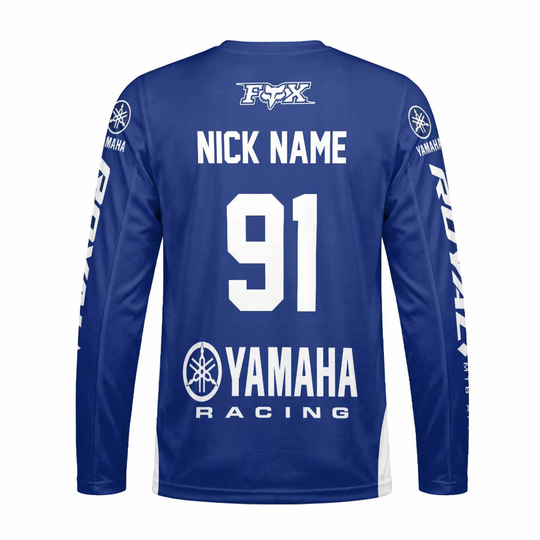 Blue and White Factory Racing Graphic Custom Name Long Sleeve Motocross Jersey