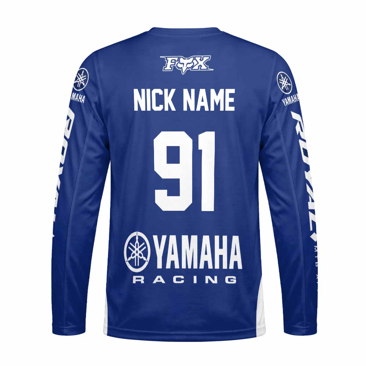 Blue and White Factory Racing Graphic Custom Name Long Sleeve Motocross Jersey