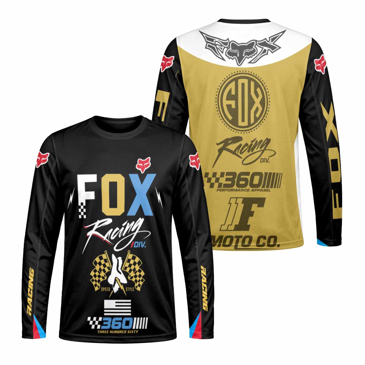 Vintage Gold and Black Racing Long Sleeve Motocross Jersey