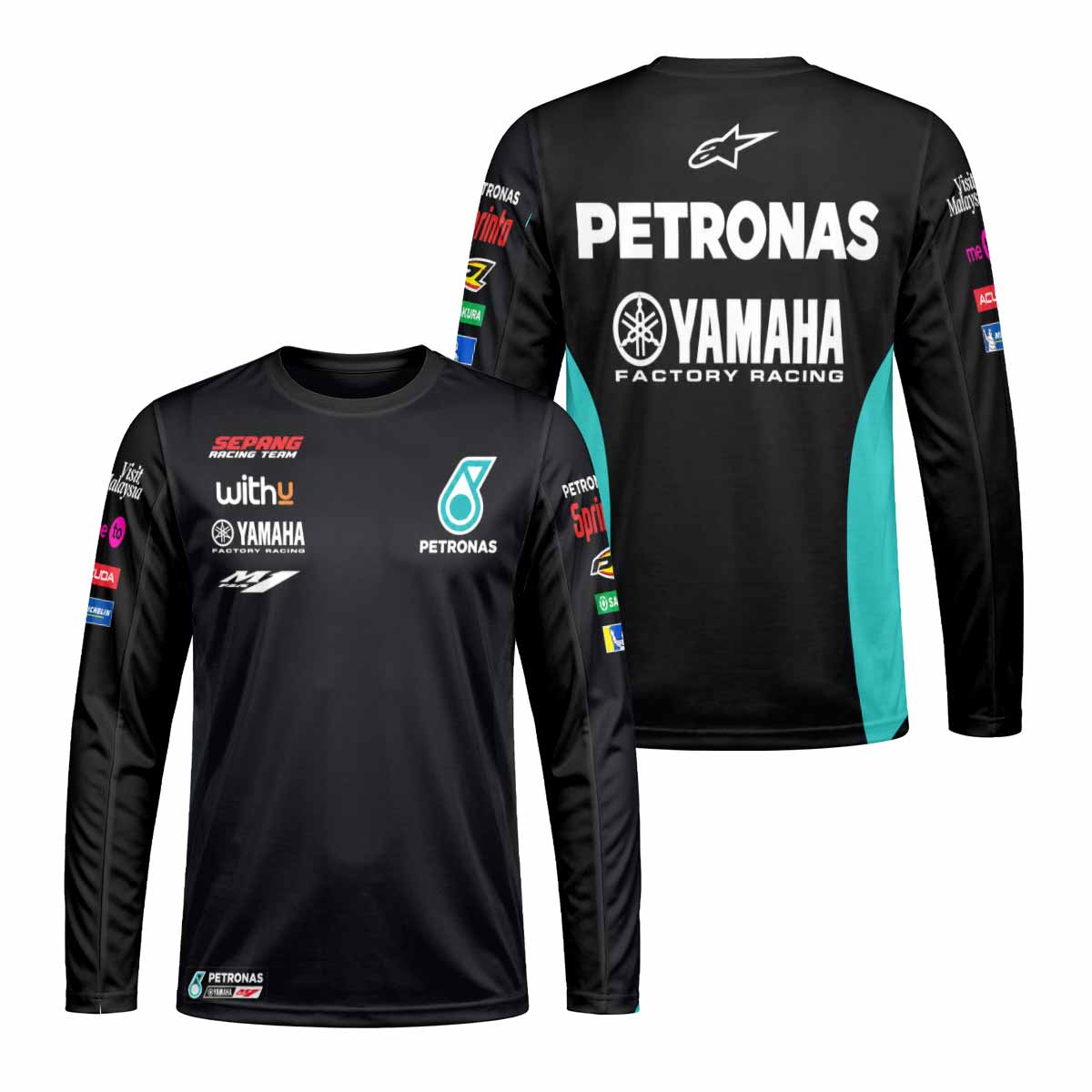 Petronas Yamaha Factory Racing 6 Black and Teal Long Sleeve Motocross Jersey
