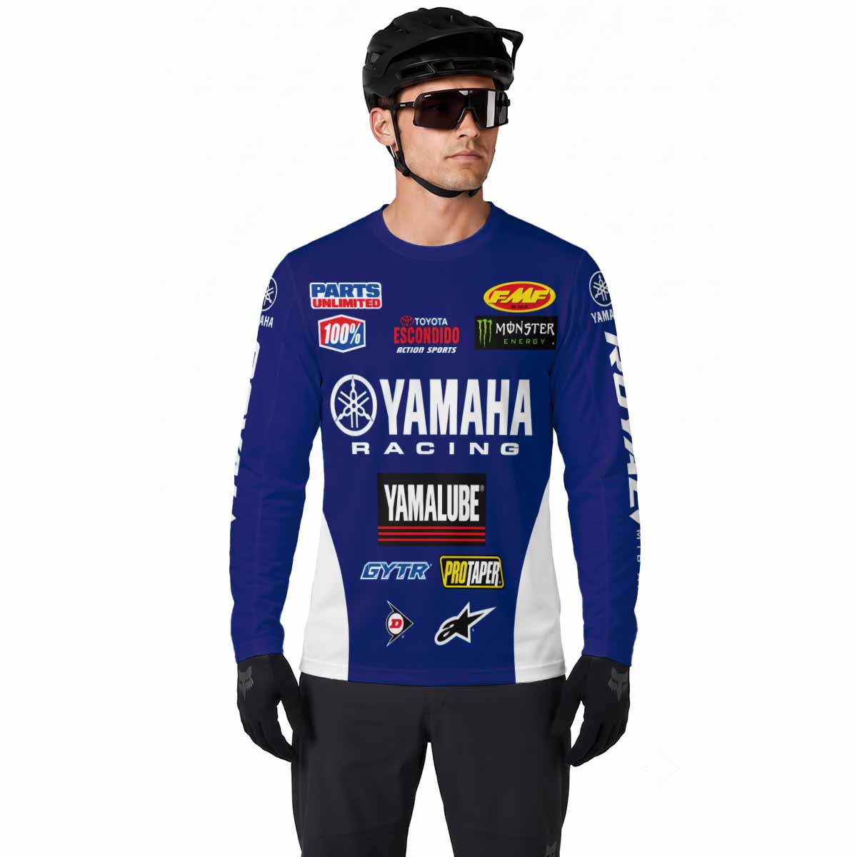 Blue and White Factory Racing Graphic Custom Name Long Sleeve Motocross Jersey